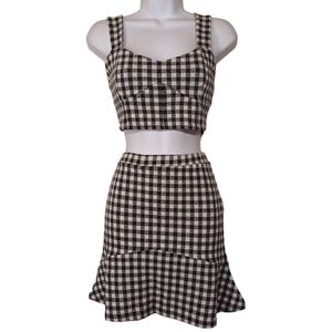 FOREVER 21 Black Gray White Gingham Plaid Print Crop Top Skirt 2pc Set NWT